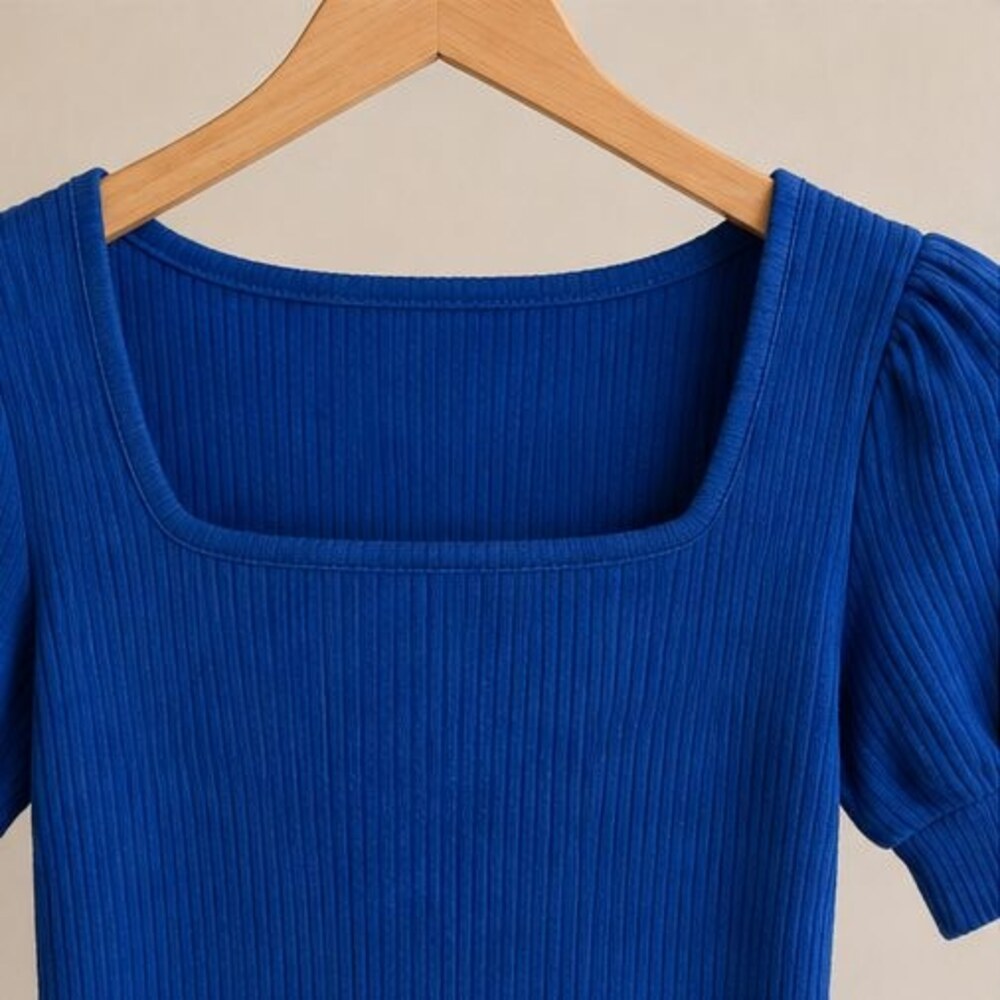 Cobalt Ribbed Square Neck Top - Picture 4 of 6